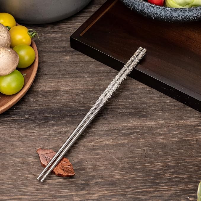 Boundless Voyage 23cm Pure Titanium Solid Chopsticks, Food Grade Titanium Chopstick, Reusable Non-Slip Metal Chopsticks for Home Kitchen, Restaurant, Gift (Ti1185T)