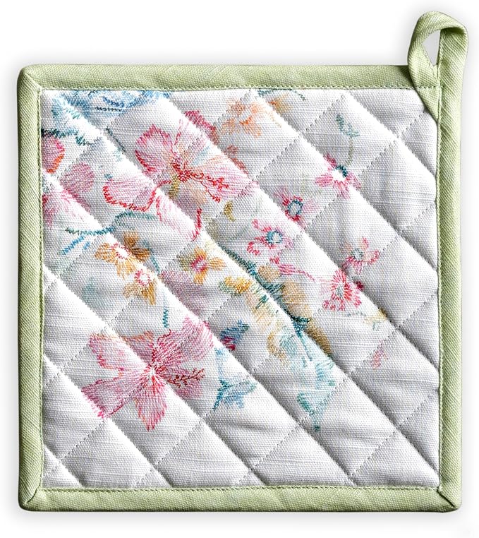 Maison d' Hermine Pot Holders 100% Cotton Potholders (8" x 8", Pack of 1) | Heat Resistant Hot Pads with Loop BBQ Cooking Baking Farmhouse Kitchen Handling Hot Pans Spring Summer - Paradise Island