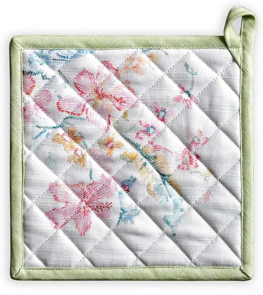 Maison d' Hermine Pot Holders 100% Cotton Potholders (8" x 8", Pack of 1) | Heat Resistant Hot Pads with Loop BBQ Cooking Baking Farmhouse Kitchen Handling Hot Pans Spring Summer - Paradise Island