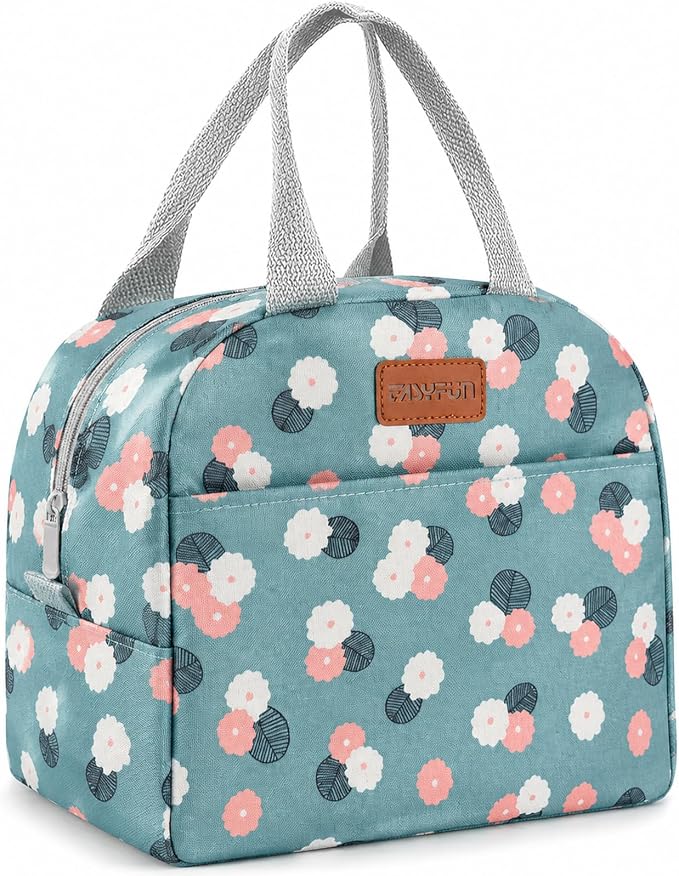 Lunch Bag for Women & Men Adult Insulated Lunch Box, Small Leakproof Cooler Food Lunch Containers Reusable High Capacity Lunch Tote Bags for Work, Travel, Outdoor - Green Flower