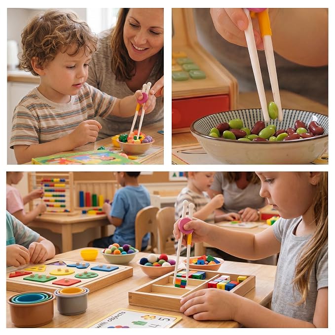 Kids Chopsticks, 2 Pairs Training Chopsticks for Toddlers Beginners Children Learning Practice, Hand Eye Coordination Development, Non-Slip Grip, Fun Everyday Dining Tool for Kids