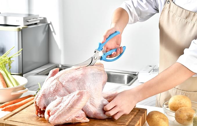 Heavy Duty Poultry Shears - Kitchen Scissors for Cutting Chicken, Poultry, Game, Meat - Chopping Vegetable - Spring Loaded - Blue