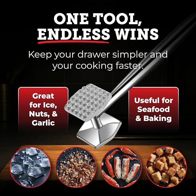 Lightyear Meat Tenderizer – Stainless Steel Meat Mallet | Dual-sided meat mallet and meat hammer tenderizer – stainless steel chicken tenderizer, meat pounder, dishwasher safe
