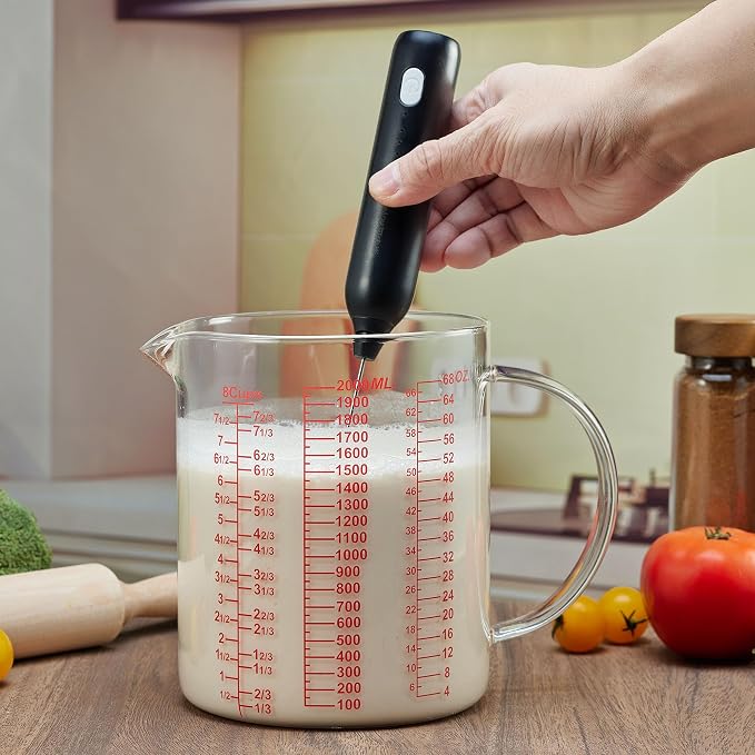 Ackers BORO3.3 Glass Measuring Cup-[Insulated handle | V-Shaped Spout]-Made of High Borosilicate Glass Measuring Cup for Kitchen or Restaurant, Easy to Read, 2000 ML (64 Oz, 8 Cup)