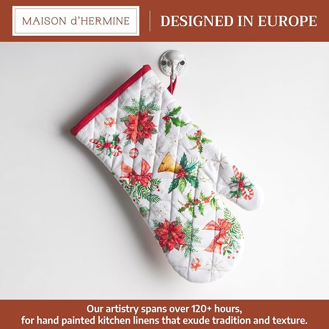 Maison d'Hermine Oven Gloves 100% Cotton Oven Mitt (7" x 13", Pack of 1) | With Loop Heat Resistant BBQ Cooking Gloves Baking Kitchen Handling Hot Pans Thanksgiving Christmas - Chromo