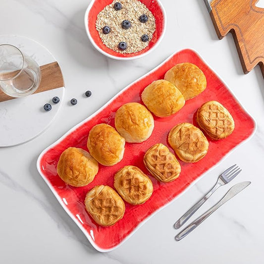 17” x 10” Rectangular Large Serving Platters, 2 Pieces Melamine Serving Trays Sets for Serving Food For Christmas, Mother's Day, Parties, Wedding, Gatherings, Dishwasher Safe. Reactive Red