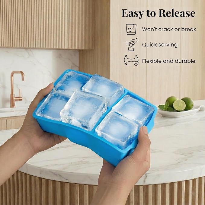 KitchFort® Large Silicone Ice Cube Tray (2-Pack) - 2" Big Ice Mold with Lid | Easy Release, Cocktail, Whiskey Ice Cubes Mold - Food Grade - Ice Cube Trays for Freezer - Stackable Silicone Ice Tray