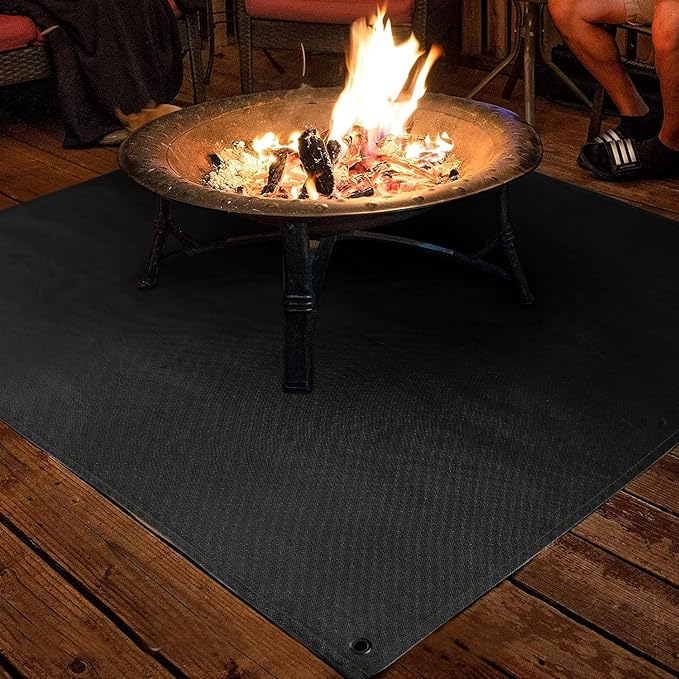 Fire Pit Mat - 37.8x39.4in Fireproof Blanket for Under Fire Pit, Compatible with Solo Stove, Heat Resistant Rug for Outside Indoor Wooden Deck Grass Lawn Protection - Black