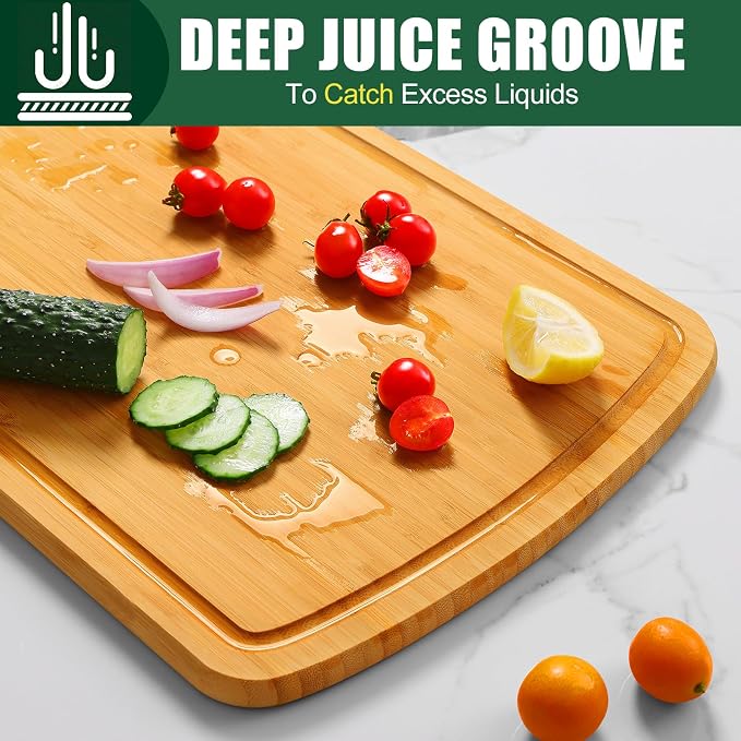 Homaxy Extra Large Bamboo Cutting Boards for Kitchen, 18x12.5" | XL Cutting Board with Juice Groove, Butcher Block Wooden Chopping Board for Kitchen, Meat, Fruit & Vegetables, Pre Oiled
