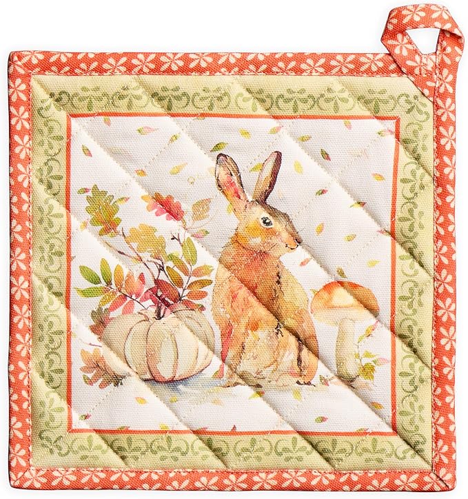 Maison d' Hermine Pot Holders 100% Cotton Potholders (8" x 8", Pack of 1) | Heat Resistant Hot Pads with Loop BBQ Cooking Baking Hotel Kitchen Handling Hot Pans Thanksgiving Christmas - Pumpkin Passion