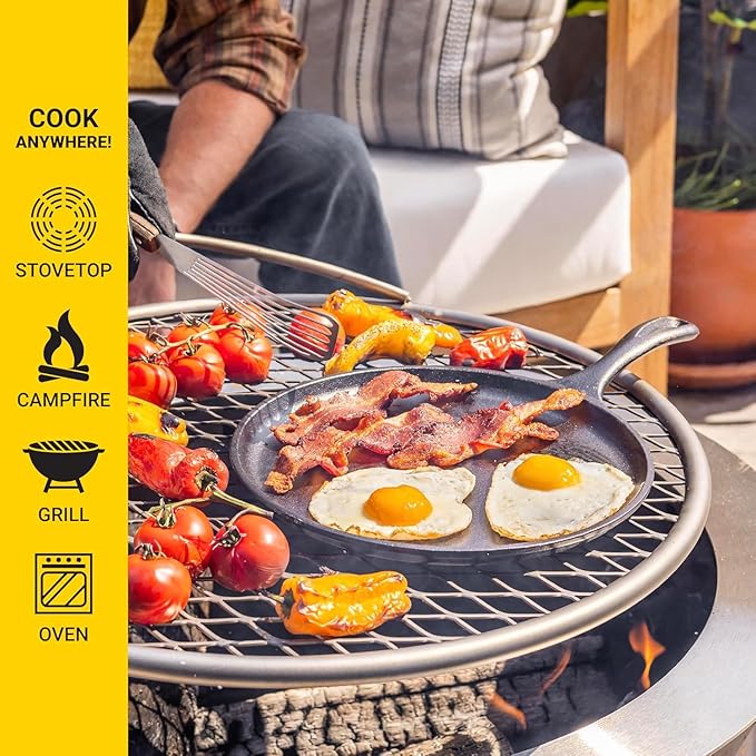 Lodge Round Seasoned Cast Iron Griddle, Round-Shaped, Pre-Seasoned Iron Griddle Pan - Non-Toxic, PFAS-Free Cookware - Compatible with Stovetop, Oven, Grill, or Campfire, 10.5 Inch (Pack of 3)