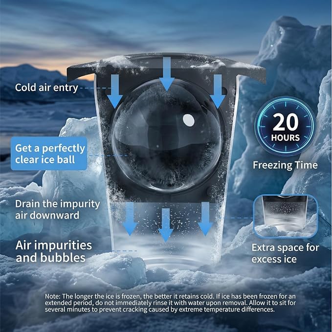 2.5" Clear Ice Ball Maker - Stainless Steel Sphere Ice Mold for Whiskey & Cocktails, Crystal Clear Round Ice Cube Tray with Easy-Release Silicone, Bourbon Gifts for Men, 4 Pack (Black)