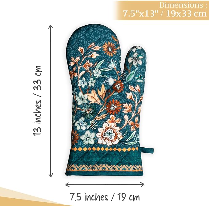Maison d'Hermine Oven Gloves 100% Cotton Oven Mitt (7" x 13", Pack of 1) | With Loop Heat Resistant BBQ Cooking Gloves Baking Kitchen Handling Hot Pans Thanksgiving Christmas - Luxury Loft - Dark Teal