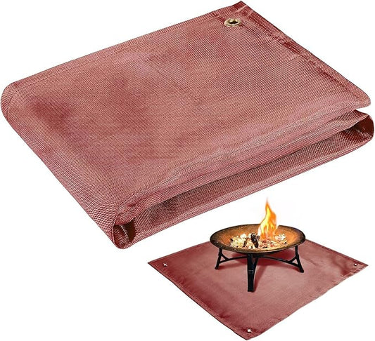 Fire Pit Mat - 37.8x39.4in Fireproof Blanket for Under Fire Pit, Compatible with Solo Stove, Heat Resistant Rug for Outside Indoor Wooden Deck Grass Lawn Protection - Brown