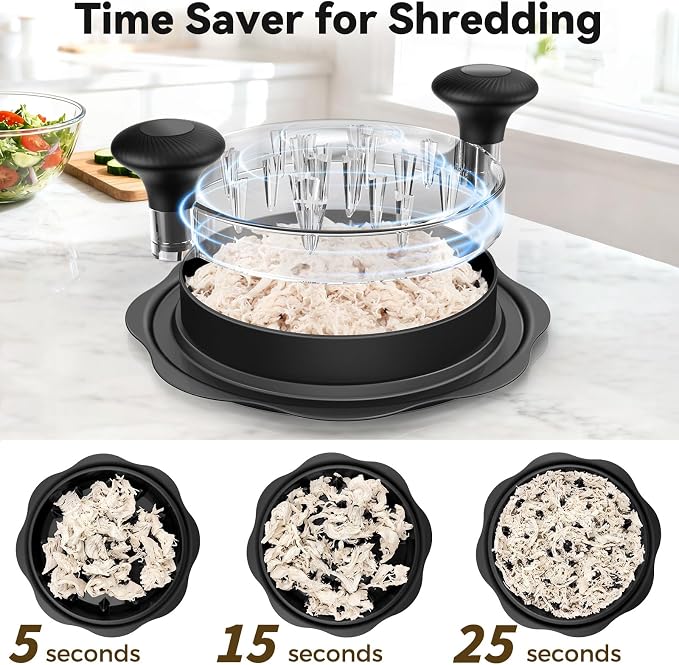 Ukeetap 10" Pro Chicken Shredder Tool Twist Large for Kitchen, Black | BPA-Free Food-Safe Meat Grinder, Visible Chicken Breast Meat Shredder with Strong Anti-Slip Bottom & Ergonomic Handle