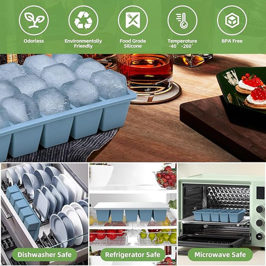 FANYITY Silicone Ice Cube Trays 2-Pack with Locks lids,Easy Release Ice Molds for Freezer,Perfect for Cocktails, Whiskey, Coffee