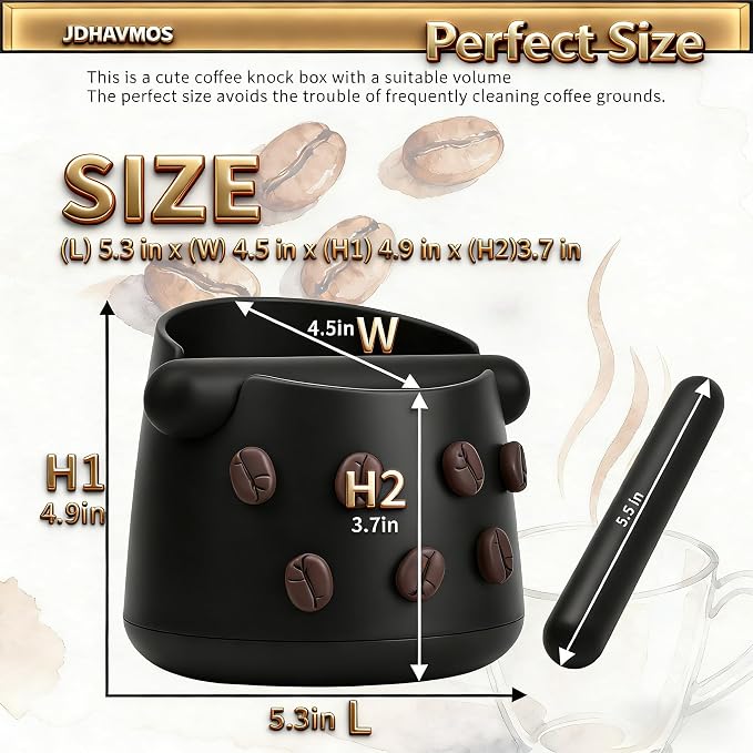 5-Inch Espresso Knock Box, Holds 15+ Coffee Pucks with Barista Towels, Removable Knock Bar & Anti-Slip Base, Espresso Machine Accessories for Home/Office (Classic Black)