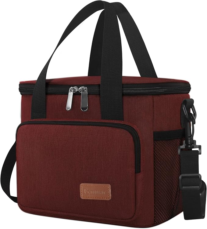 Lunch Bags for Women/Men, Insulated Lunch Bag for Work Office Picnic - Lunch Cooler Bag Leakproof Lunch Box with Adjustable Shoulder Strap - Red