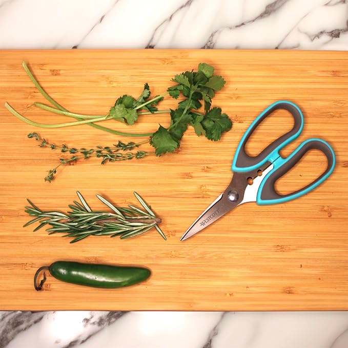 Westcott Titanium-Bonded Soft Handle Kitchen Shears for Herbs, Teal - 6.5-Inch Versatile Kitchen Shears with Precision Cutting Tips and Built-In Herb stripper for Easy Handling and Comfort