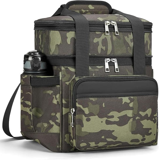 holuxer Insulated Lunch Bag & Lunch Box for Men - Double Deck Reusable Lunch Bag for Women Tote Cooler Bag Leakproof Soft Expandable - Large Lunchbox for Work/Adult/Picnic/Outdoor (Camo，15L)