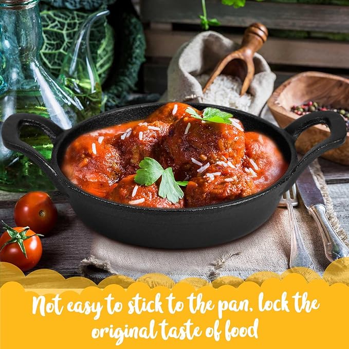 Mini Cast Iron Skillets 6.3 x 6.3 x 1.5 Inch Cast Iron Pan Small Ramekin Set Black Casserole Dish Cookware Oven Safe Mini Skillets for Kitchen Indoor Outdoor Picnic (8 Pack)