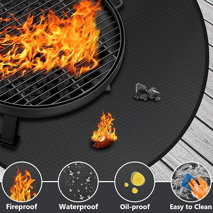60" Round Fire Pit Mat for Solo Stove Bonfire/Under Grill Mat for Outdoor Grill Fireproof Waterproof Oil-Proof, 4 Layers Fireproof Mat Fireplace Mat BBQ Floor Mat for Deck Patio Grass Outdoor Smoker