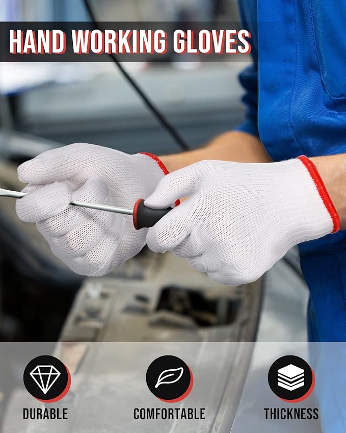 SATINIOR 36 Pairs Work Gloves White Cotton Polyester Liners Safety Work BBQ Gloves Liners Men Women Hand Protection
