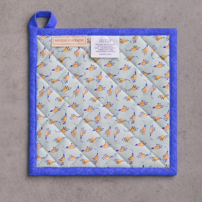 Maison d' Hermine Pot Holders 100% Cotton Potholders (8" x 8", Pack of 2) | Heat Resistant Hot Pads with Loop BBQ Cooking Baking Farmhouse Kitchen Handling Hot Pans Spring Summer - Girassol