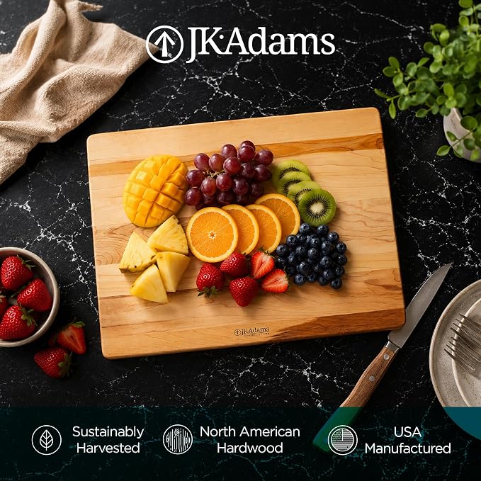 J.K. Adams 17"x14" Wooden Kitchen Cutting Board, Rectangular Chopping Block | Reversible Maple Cutting Board with 17" x 14" Surface Protects Knife Edges During Everyday Food Preparation