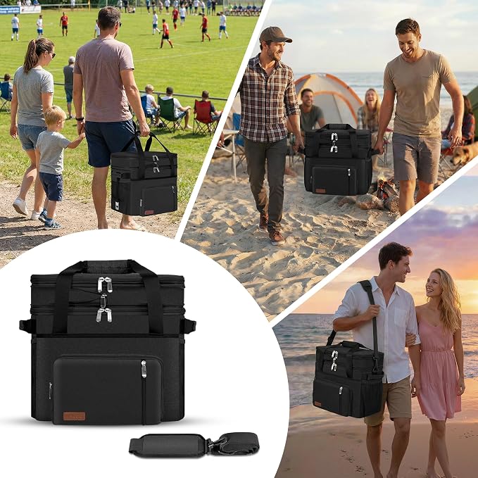 MIYCOO Cooler Bag with Expandable Double Deck, 60 Can Leakproof Cooler | Insulated Portable Soft Lunch Cooler, Extra Large Ice Chest Cooler for Beach, Picnic, Camping, Shopping