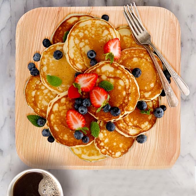 Raj Palm Leaf Plates Disposable Bamboo Plates 10 Inch & 7 Inch Square Bulk Party Pack (50 Pc) Compostable and Biodegradable - Better than Plastic & Paper Plate for Lunch, Birthday, Camping