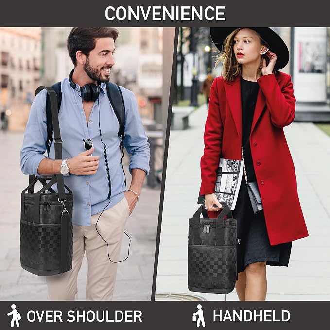 Opux 4 Bottle Insulated Wine Cooler Bag - Leakproof Padded Portable Wine Bottle Carrier for Travel Picnic, BYOB Gift (Black Square)