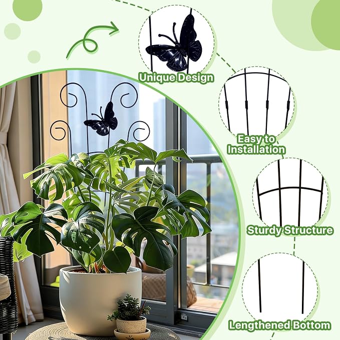 4 Pack 30 Inch Taller Plant Trellis for Potted Climbing Plants Indoor, Expandable Metal Garden Trellis for Climbing Plants, Flowers, Vine, Ivy - Sturdy Houseplant Support with Ties