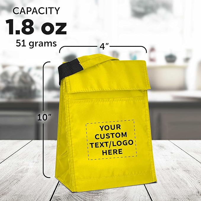 DISCOUNT PROMOS 50 Hook and Loop Insulated Lunch Bags Set - Customizable Text, Logo - Polyester, Durable, Vibrant, Reusable - Yellow