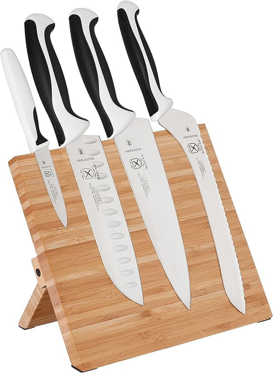 Mercer Culinary Millennia 5-Piece Magnetic Board Set, Bamboo, White Handles (M21981WBH)