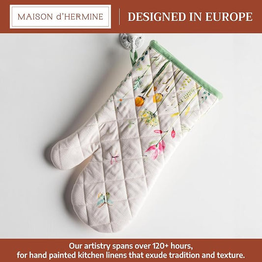 Maison d'Hermine Oven Gloves 100% Cotton Oven Mitt (7" x 13", Pack of 1) | With Loop Heat Resistant BBQ Cooking Gloves Baking Grilling Kitchen Handling Hot Pans Spring Summer - Botanical Fresh