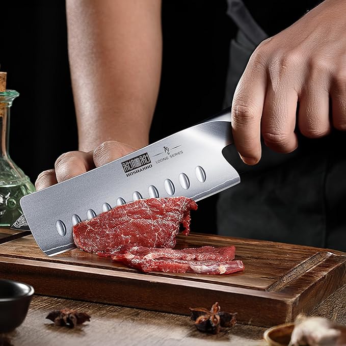 HOSHANHO 5.5 Inch Nakiri Knife, Japanese High Carbon Stainless Steel Chef Knife, Multipurpose Meat Vegetable Sharp Kitchen Knife with Ergonomic Pakkawood Handle