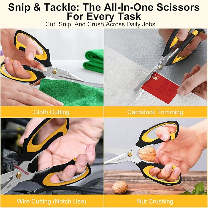 8” Ultra Sharp Kitchen Shears Heavy Duty - Stainless Steel Kitchen Shears for Food, Dishwasher Safte Kitchen Scissors for Meat Cutting, Ideal Gift for Father's Day | food scissors dishwasher safe, scissors all purpose, heavy duty scissors, metal shears...
