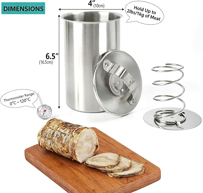 Stainless Steel Ham Maker with Thermometer, 304 Food-Grade Deli Meat Press Mold, 2-2.5 Lbs Capacity, Easy to Use & Dishwasher Safe for Homemade Ham, Luncheon Meat, Bacon - Home & Commercial Use