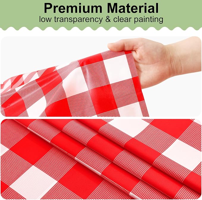 4 Packs Buffalo Disposable Table Cloth, 54 x 72 Inch Waterproof Plastic Tablecloth, Rectangle Red and White Checkered Table Covers for Picnic, Birthday, Party, Back to School