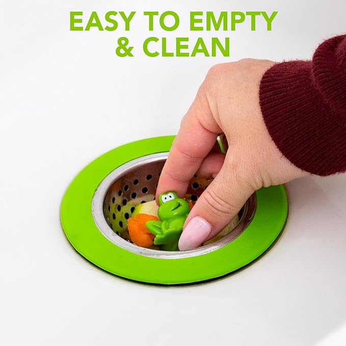 Joie Ribbit Kitchen Sink Strainer Basket Garbage Disposal Drain Cover, Frog | Fits All Standard Sinks, Keeps Unwanted Food Particles Out Kitchen Sink Drain, Measures 4.5” x 4.5”