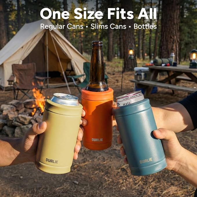 DUALIE 3 in 1 Insulated Can Cooler - 15+ Colors - Universal Size for 12 oz Cans, Slim Cans, and Bottles