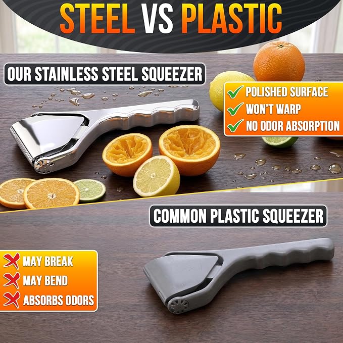 Lemon Squeezer Stainless Steel, Heavy Duty Flat Fold Citrus Juicer | Lime Squeezer Presses Lemons and Oranges to the Last Drop for Prep - Manual, Rust-Resistant, Easy to Clean, Dishwasher-Safe