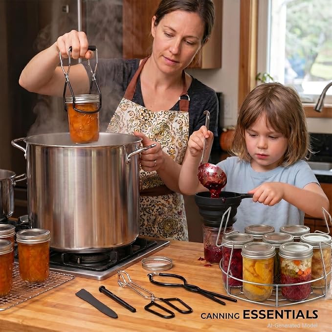 Canning Supplies Kits with 21.5 Qt Canning Pot, 7pcs Mason Jars, Tongs, Stainless Steel Jar Rack, Funnel, Lid Lifter Water Bath Canner Tool Set