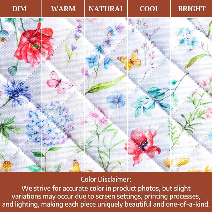 Maison d' Hermine Pot Holders 100% Cotton Potholders (8" x 8", Pack of 1) | Heat Resistant Hot Pads with Loop BBQ Cooking Baking Farmhouse Kitchen Handling Hot Pans Spring Summer - Just Floral