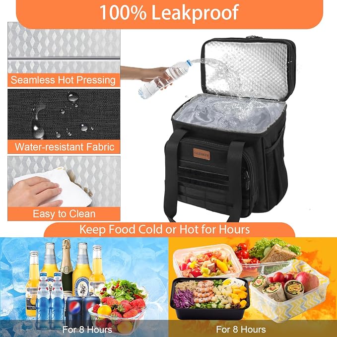 Expandable Lunch Box Cooler Bag - Insulated Soft Lunch Bag for Men Daily - Large Lunchbox for Adults Work Camping Outdoor Travel Tactical 16L