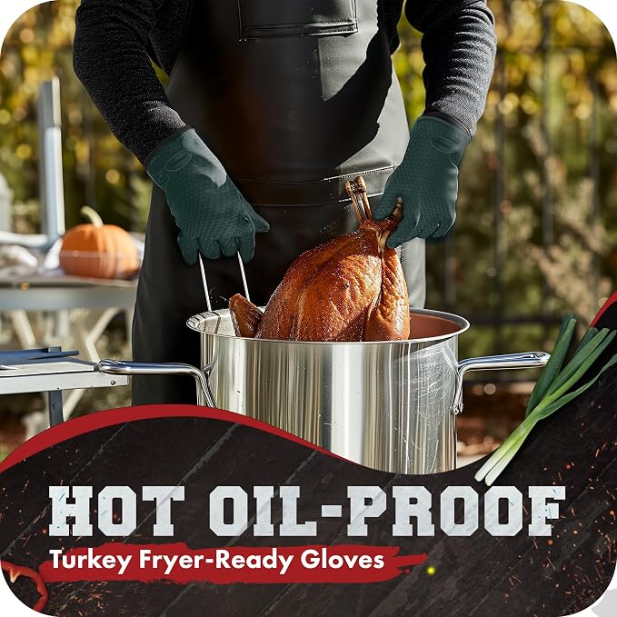 Kitchen perfection XL Silicone Smoker BBQ Gloves -Heat Resistant Oven Mitts | Waterproof, 5-Finger Design For A Better Grip, for Pitmasters, Meat Smoking, Grilling, Cooking, Frying Turkey | Grill Gift
