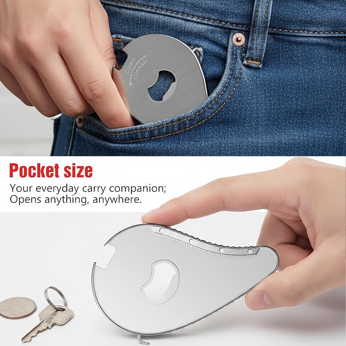Uinxan 5 in 1 Bottle Opener for Seniors with Arthritis & Weak Hands | Opens Vacuum Seals, Water, Small Jar Lids(0.6"-2.7"), Beer Caps, Pull Tabs–Multi Portable Tool for Elderly/Women/Men (Silver)