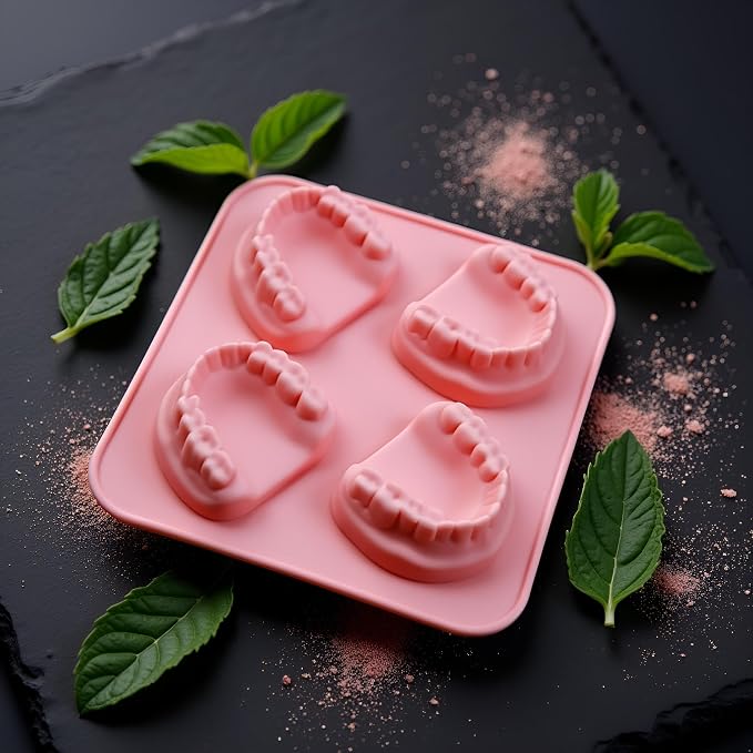 4 Hole Denture Teeth Shaped Ice Cube Mold Silicone Ice Tray DIY Ice Cream Funny Gag Gift For Dentist Seniors Ice Tray Molds