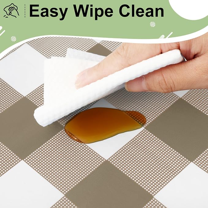 6 Packs Buffalo Disposable Table Cloth, 54 x 108 Inch Waterproof Plastic Tablecloth, Rectangle Khaki and White Checkered Table Covers for Picnic, Birthday, Party, Back to School